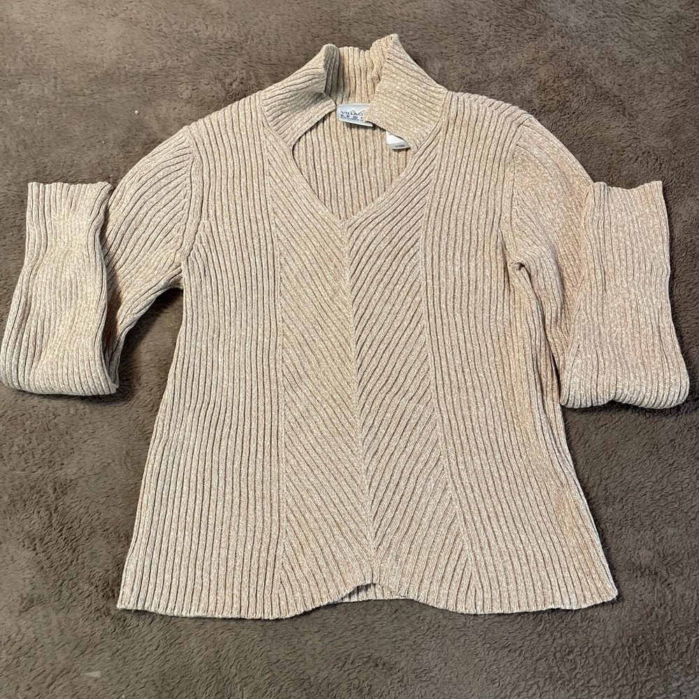 Villager Sport Tan Varigated V Neck Knitted Sweater Crop Top Women’s M